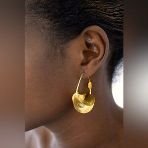 Authentic Gold Tone West African Brass Medium Sized Fulani Earrings